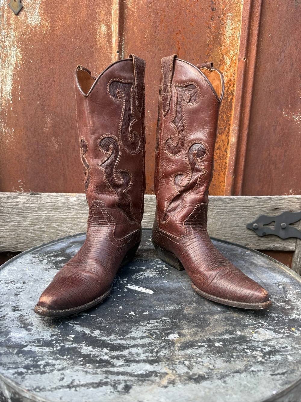 Vintage Nine West Brown Leather Western Heeled cowboy boots
